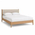 Lit double 160 x 200 cm cadre rectangulaire en chêne avec tête de lit rembourrée beige