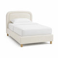 Lit simple 90 x 190 cm cadre rembourré en tissu bouclette polyester arrondi ivoire