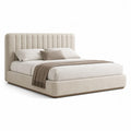 Lit double capitonné avec tête de lit à panneaux en velours polyester beige 160 x 200 cm