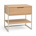 Table de chevet rectangulaire 50 x 40 x 60 cm avec tiroir et étagère en placage chêne naturel et acier beige