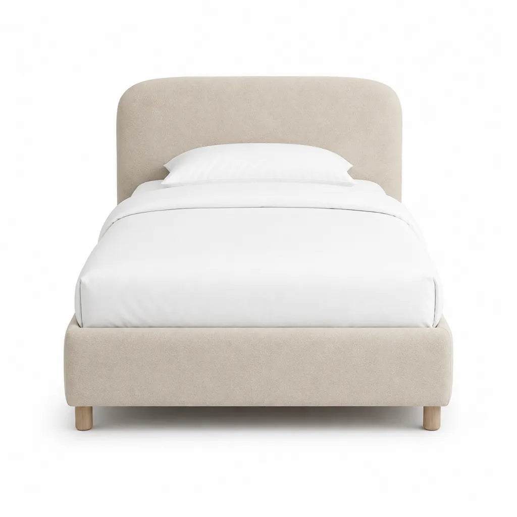 Lit double capitonné 140 x 200 cm en polyester rectangulaire beige
