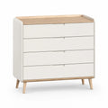 Commode basse rectangulaire 4 tiroirs en MDF blanc et décor chêne 80 x 45 x 90 cm