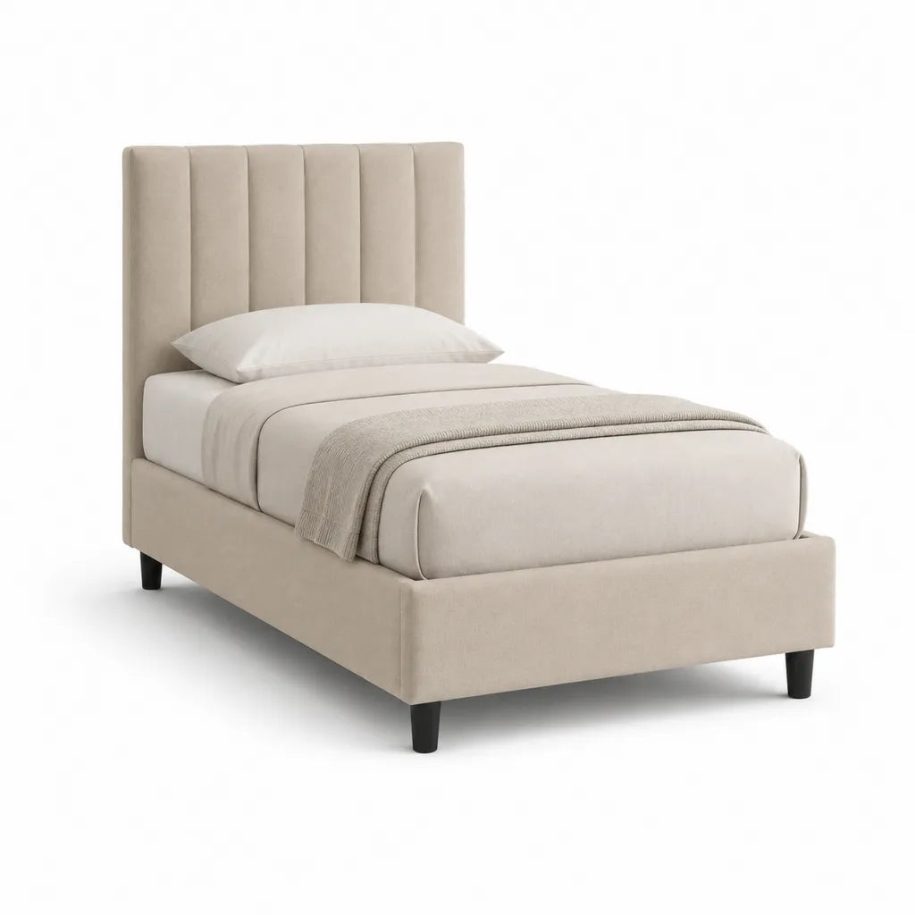 Lit simple capitonné avec cadre de lit en polyester beige 90 x 190 cm
