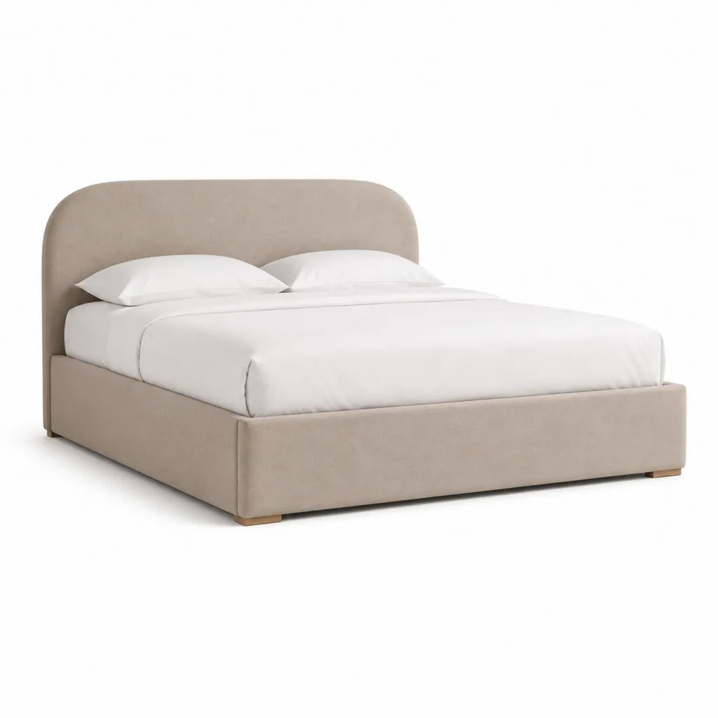 Lit double avec cadre rembourré en polyester beige pour matelas 160 x 200 cm