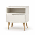 Table de chevet 1 tiroir avec niche rectangulaire en MDF blanc pieds en hévéa massif 40 x 35 x 55 cm