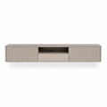 Meuble TV rectangulaire 180 x 40 x 45 cm en panneaux MDF taupe avec 2 portes 1 tiroir et niche ouverte