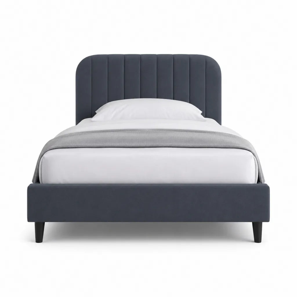 Lit double capitonné 160 x 200 cm en polyester gris anthracite avec tête de lit rembourrée