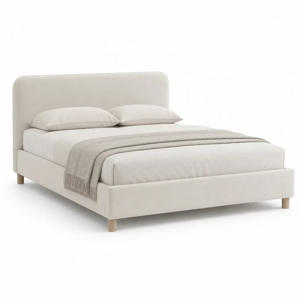 Lit double avec cadre de lit rembourré rectangulaire en polyester crème 160 x 200 cm
