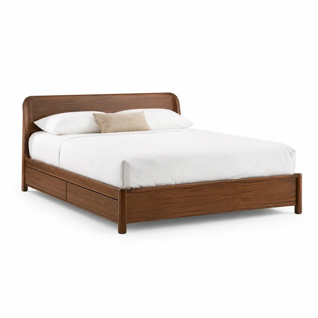 Lit double avec cadre rectangulaire en bois massif de noyer marron 160 x 200 cm
