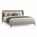Lit double 160 x 200 cm en polyester beige à tête de lit arrondie