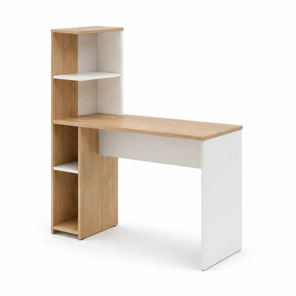 Bureau avec étagères intégrées 120 x 50 x 120 cm en panneaux de particules rectangulaire chêne clair blanc