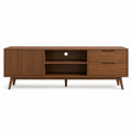 Meuble TV 180 x 40 x 60 cm en MDF plaqué noyer avec porte coulissante et 2 tiroirs marron noyer
