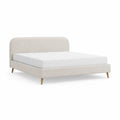 Cadre de lit double 160 x 200 cm en polyester beige avec tête de lit arrondie et pieds en hévéa massif