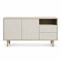 Meuble TV rectangulaire 160 x 40 x 80 cm en MDF blanc cassé et bois clair