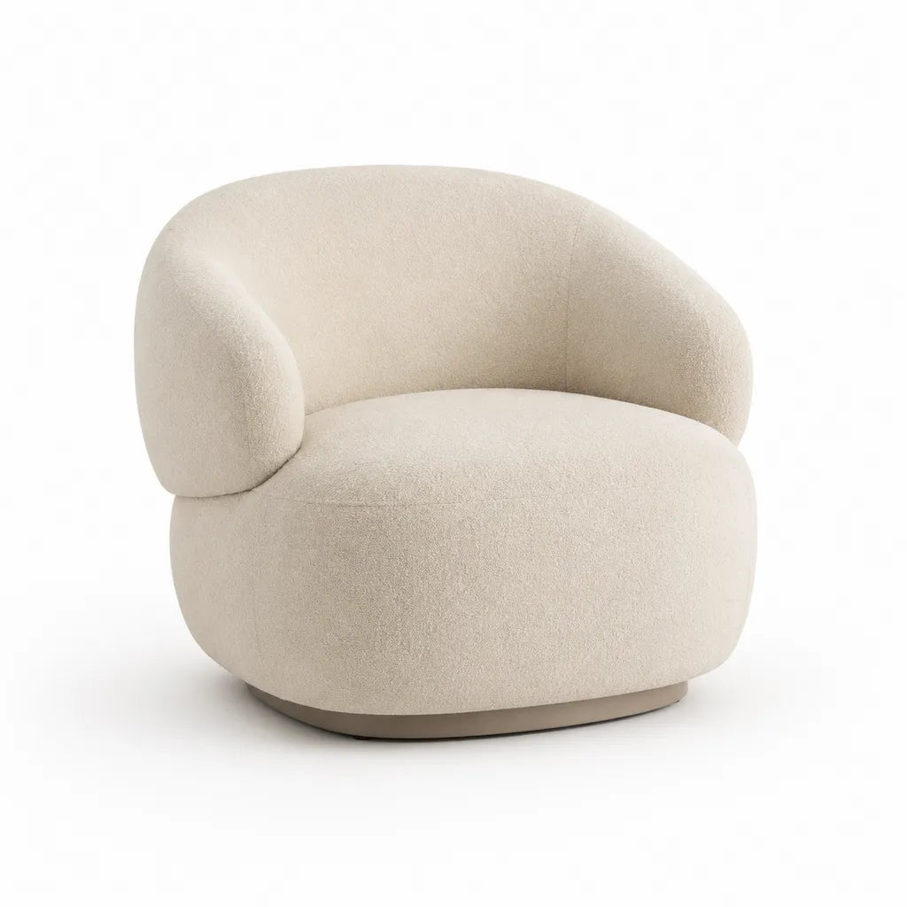 Fauteuil lounge arrondi en polyester bouclé beige 82 x 78 x 72 cm