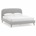 Cadre de lit double 160 x 200 cm capitonné en polyester gris avec tête de lit arrondie et pieds en bois massif