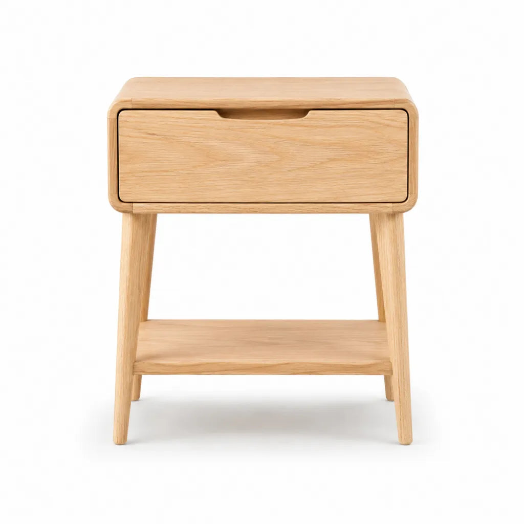 Table de chevet en chêne massif naturel avec tiroir et étagère 45 x 35 x 60 cm