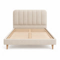 Lit double avec cadre à lattes 160 x 200 cm en polyester bouclette beige