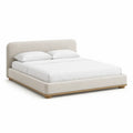 Cadre de lit double 160 x 200 cm rembourré en polyester beige à tête de lit arrondie