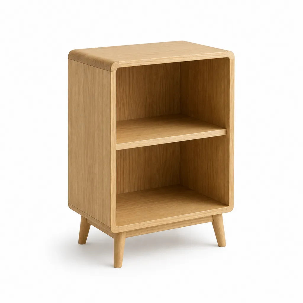 Bibliothèque basse à 2 étagères en MDF plaqué chêne rectangulaire naturel 40 x 35 x 70 cm