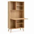 Bureau secrétaire avec étagères en panneaux MDF plaqués chêne rectangulaire naturel 80 x 40 x 180 cm