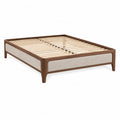 Lit double avec sommier à lattes 160 x 200 cm en bois massif finition noyer et panneaux en polyester beige