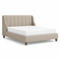 Lit double capitonné 160 x 200 cm en polyester beige avec tête de lit à oreilles