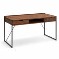 Bureau droit 120 x 60 x 75 cm en MDF plaqué noyer rectangulaire marron et noir avec 2 tiroirs