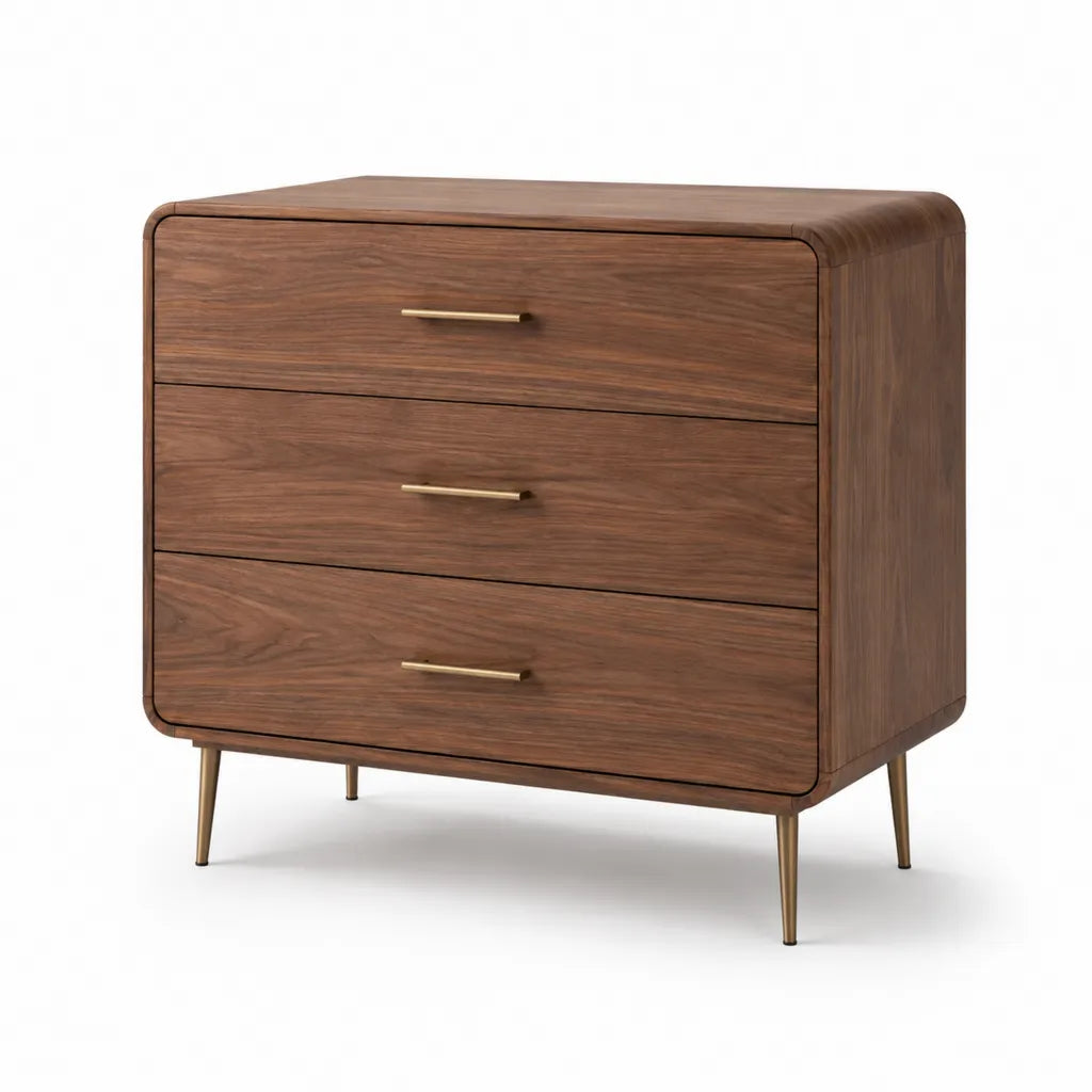 Commode basse 3 tiroirs en MDF plaqué noyer 100 x 45 x 80 cm marron