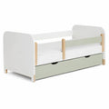 Lit enfant avec barrière et tiroir 140 x 70 cm MDF blanc vert sauge