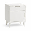 Table de chevet avec tiroir et porte en panneaux MDF blanc rectangulaire 40 x 35 x 55 cm