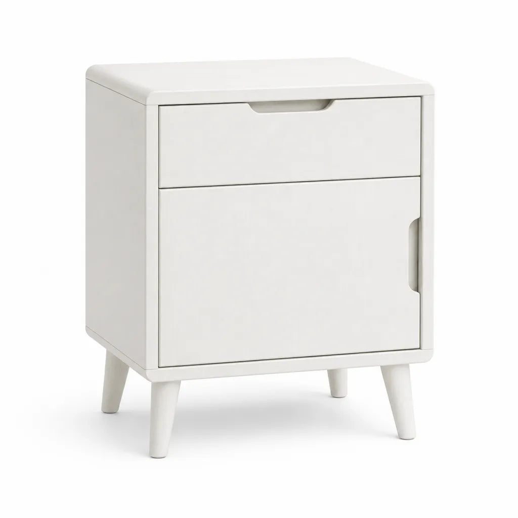 Table de chevet avec tiroir et porte en panneaux MDF blanc rectangulaire 40 x 35 x 55 cm
