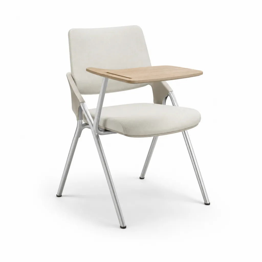 Chaise de conférence avec tablette écritoire rectangulaire en panneau MDF et polyester blanc 55 x 65 x 82 cm