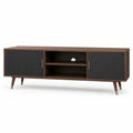 Meuble TV 180 x 40 x 55 cm en panneaux MDF brun noyer et noir avec 2 portes et rangement ouvert