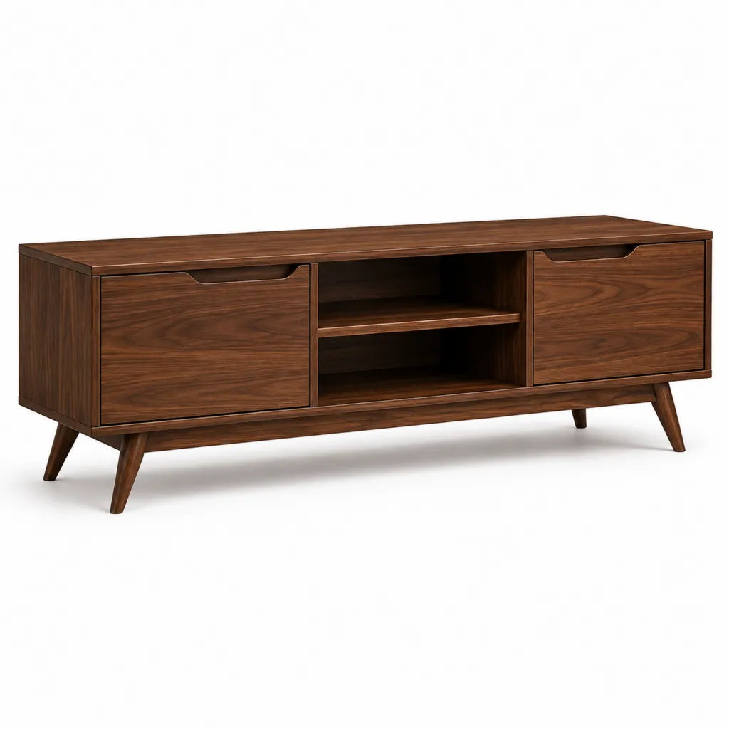 Meuble TV rectangulaire 180 x 40 x 55 cm en panneaux MDF plaqués noyer brun