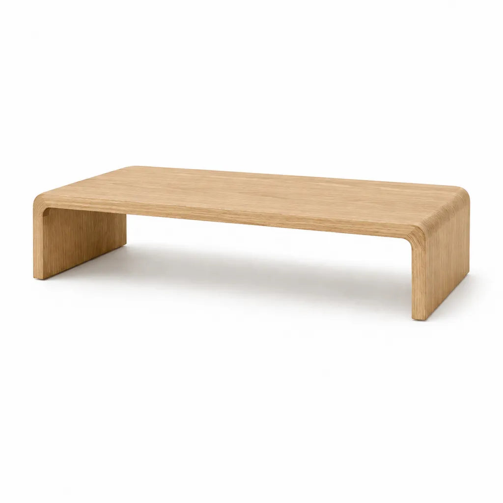 Meuble TV bas rectangulaire en contreplaqué plaqué chêne naturel 110 x 40 x 35 cm