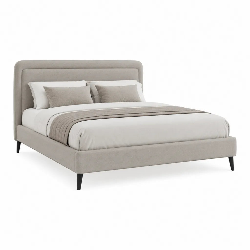 Lit double 160 x 200 cm cadre rembourré en polyester rectangulaire beige